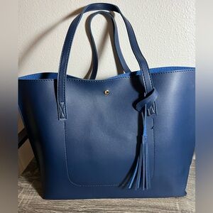 NAVY blue faux leather tote bag